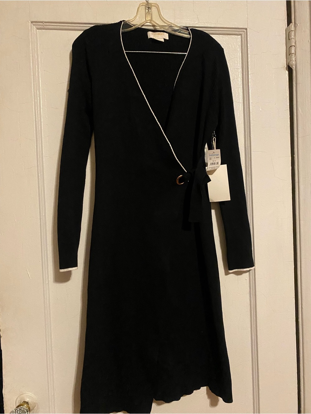 Sleeper Women's Black Wrap Dress with Contrast Trim